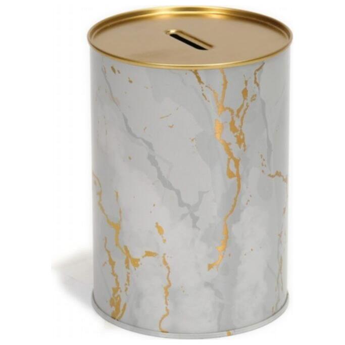 Yuvarlak Metal Kumbara – Ø73x110 mm 0.3L Mermer Beyaz — Mısır Kovası — görsel 2 / 3 — Tinbox