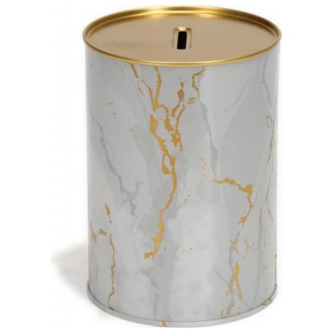 Yuvarlak Metal Kumbara – Ø73x110 mm 0.3L Mermer Beyaz — Mısır Kovası — görsel 3 / 3 — Tinbox