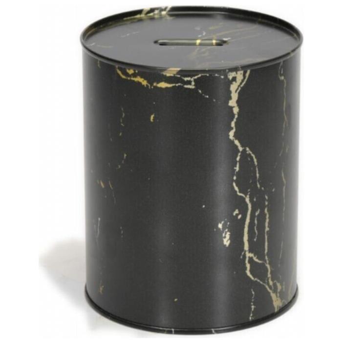 Yuvarlak Metal Kumbara – Ø83x120 mm 0.6L Mermer Siyah — Mısır Kovası — görsel 2 / 2 — Tinbox