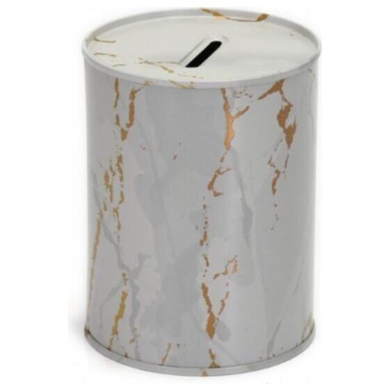Metal Roud Coin Bank – Ø83x120 mm 0.6L Marble White — Buckets — view 2 of 2 — Tinbox