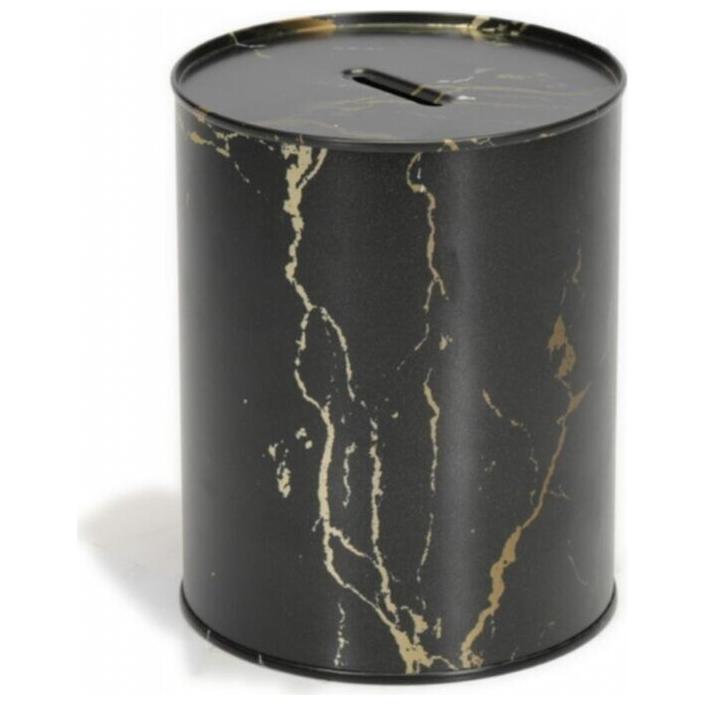 Metal Roud Coin Bank – Ø83x120 mm 0.6L Marble Black — Buckets — Tinbox