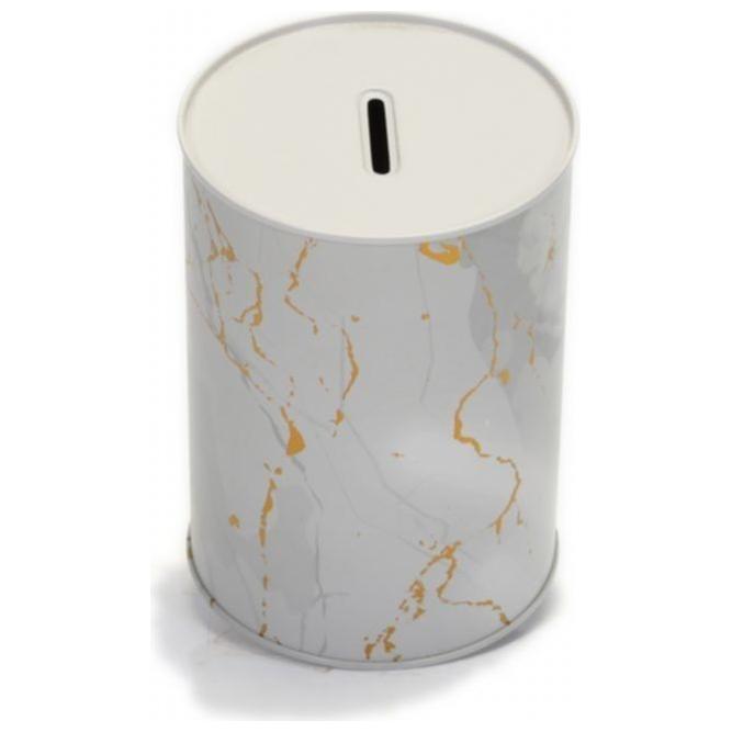 Metal Roud Coin Bank –Ø105x150 mm , 1.1L Marble White — Buckets — view 4 of 4 — Tinbox
