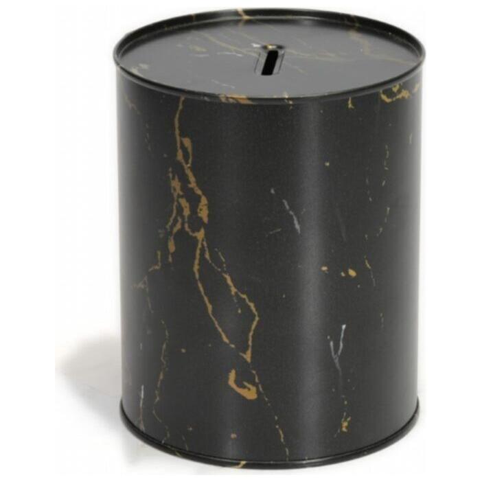 Metal Yuvarlak Kumbara – Ø105x150 mm, 1.1L Mermer Siyah — Mısır Kovası — Tinbox
