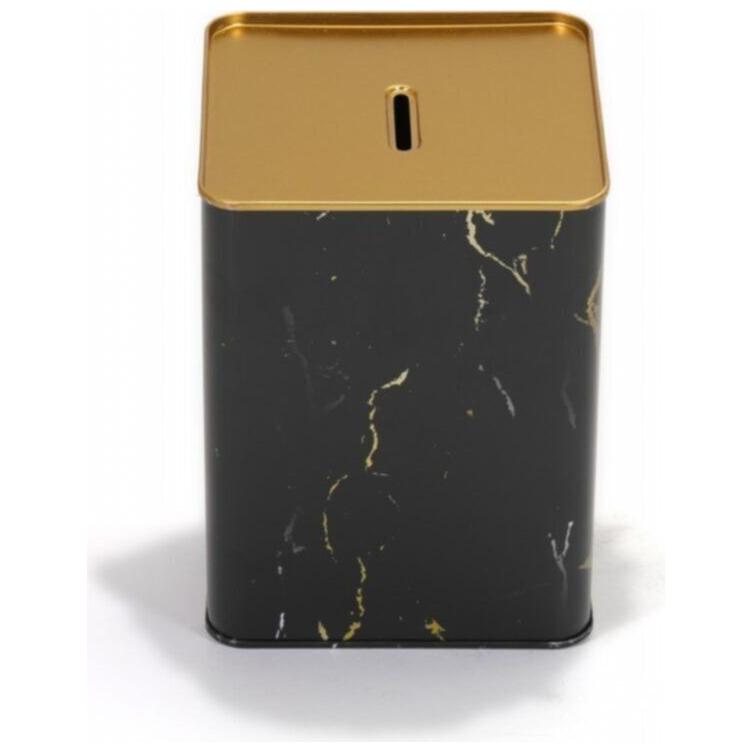 Metal Kare Kumbara 105x105x140 mm 1.4L Mermer Siyah — Mısır Kovası — görsel 4 / 4 — Tinbox