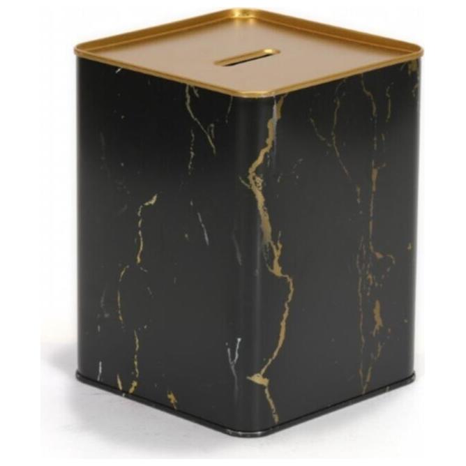Metal Square Coin Bank 105x105x140 mm 1.4L Marble Black — Buckets — Tinbox