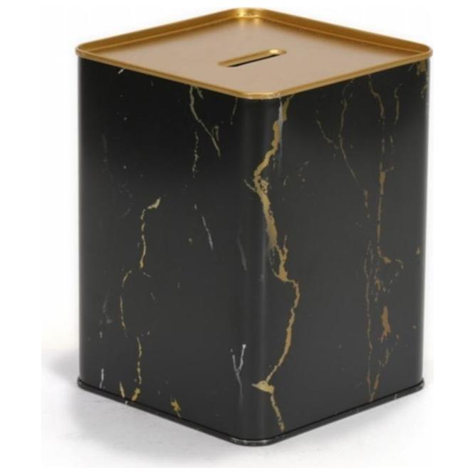 Metal Square Coin Bank 120x120x160 mm 2.1L Marble Black — Buckets — view 2 of 4 — Tinbox
