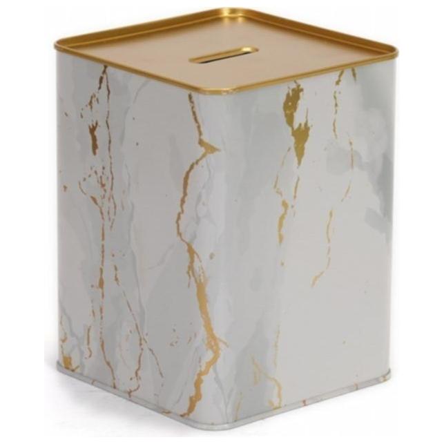 Metal Kare Kumbara 120x120x160 mm 2.1L Mermer Beyaz Altın — Mısır Kovası — görsel 2 / 4 — Tinbox