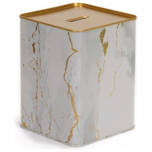 Metal Kare Kumbara 120x120x160 mm 2.1L Mermer Beyaz Altın — Mısır Kovası — görsel 3 / 4 — Tinbox