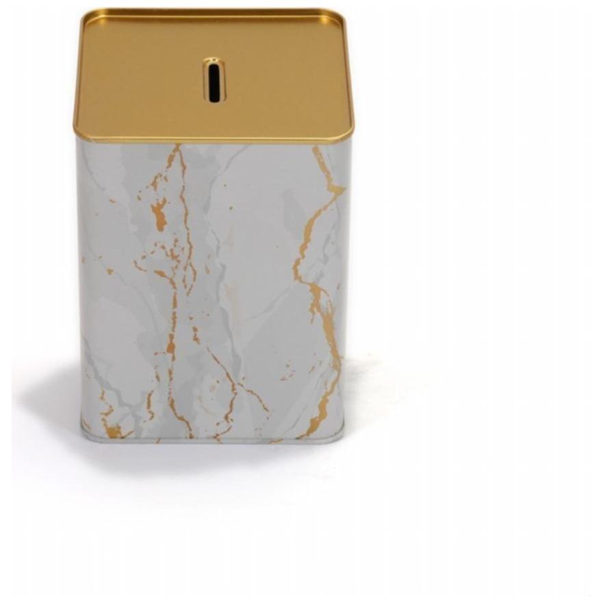 Metal Kare Kumbara 120x120x160 mm 2.1L Mermer Beyaz Altın — Mısır Kovası — görsel 4 / 4 — Tinbox