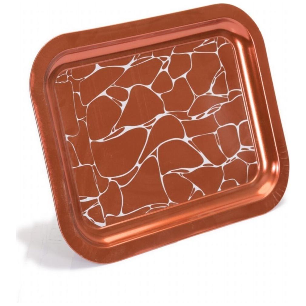 233x307 mm Metal Dikdörtgen Tepsi, Beyaz Desen, Kahverengi Zemin — Tepsiler — görsel 3 / 5 — Tinbox