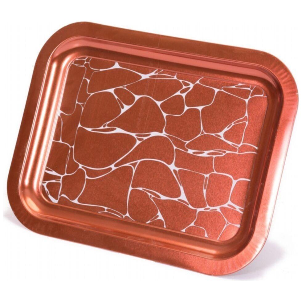 233x307 mm Metal Dikdörtgen Tepsi, Beyaz Desen, Kahverengi Zemin — Tepsiler — görsel 4 / 5 — Tinbox