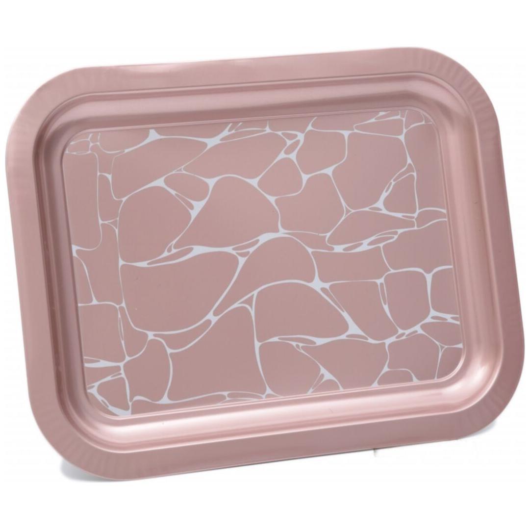 233x307 mm Metal Dikdörtgen Tepsi, Beyaz Desenli, Gül Altın Arka Plan — Tepsiler — görsel 2 / 4 — Tinbox