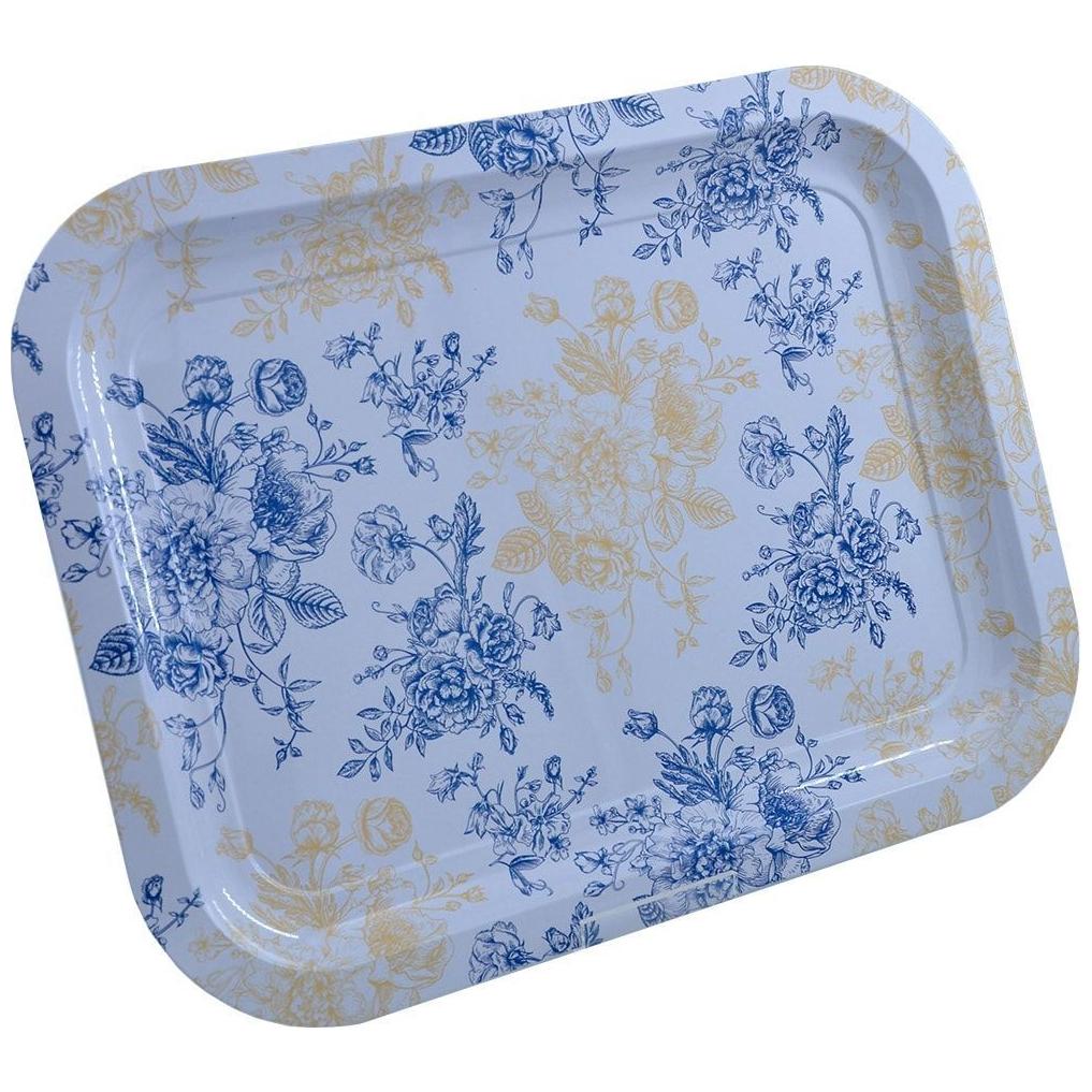 233x307 mm Metal Dikdörtgen Tepsi, Mavi Çiçek Desenli — Tepsiler — görsel 3 / 5 — Tinbox