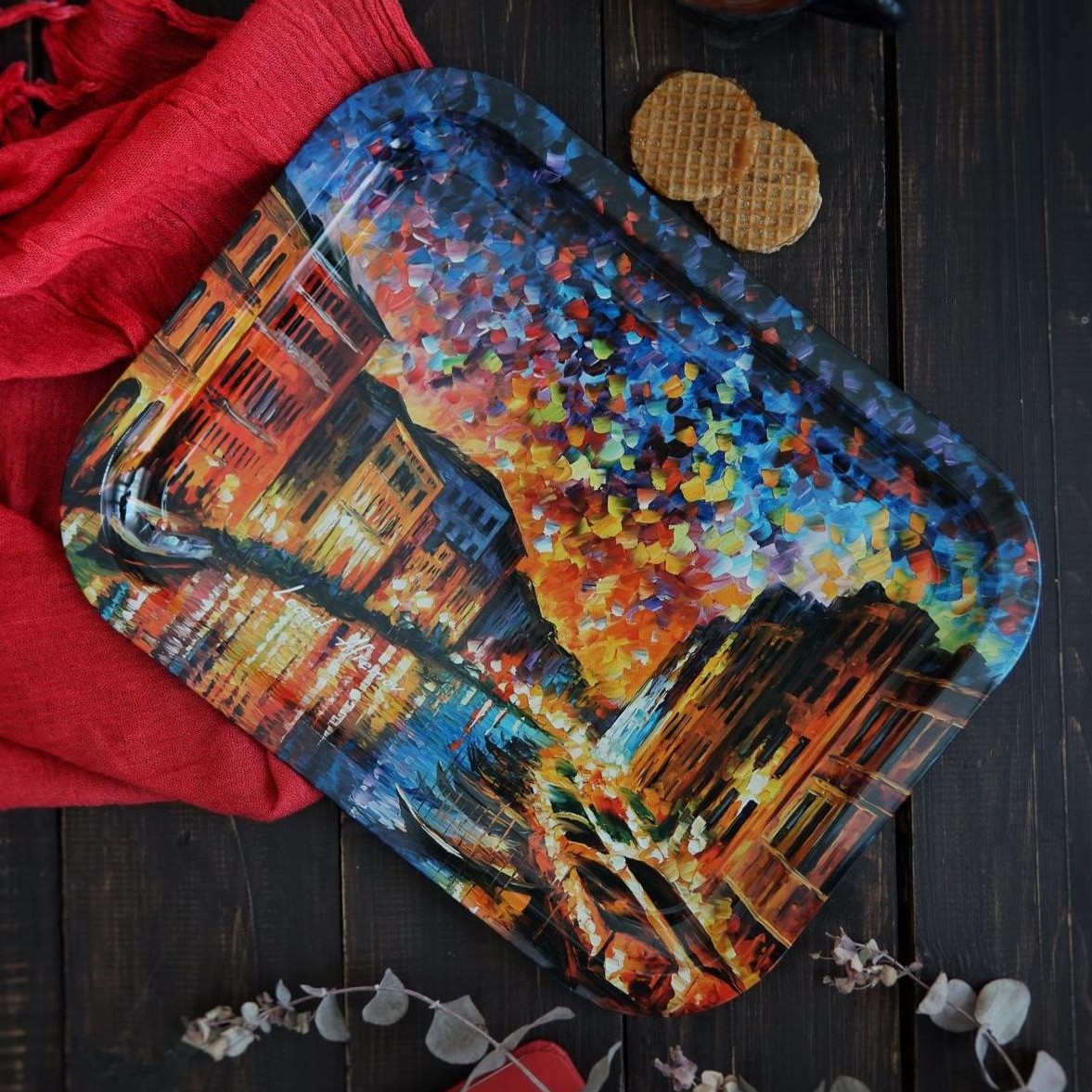 233x307 mm Metal Dikdörtgen Tepsi Afremov Nehri — Tepsiler — görsel 5 / 5 — Tinbox