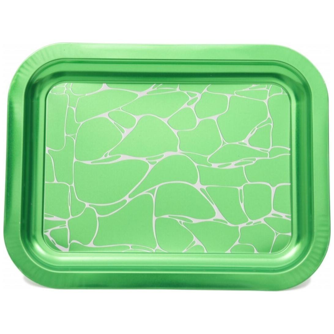 233x307 mm Metal Dikdörtgen Tepsi, Beyaz Desen, Yeşil Zemin — Tepsiler — Tinbox