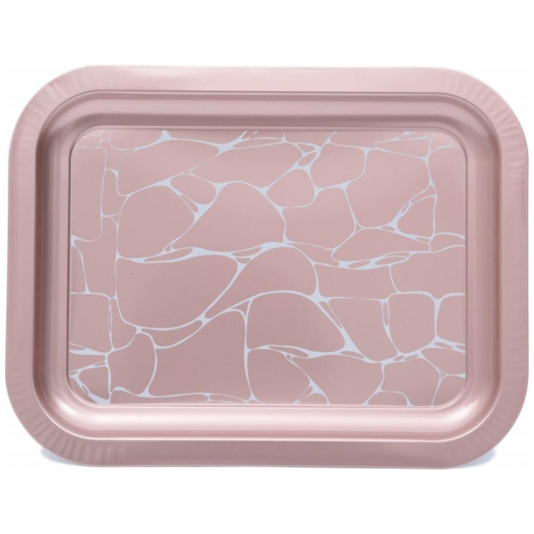 233x307 mm Metal Dikdörtgen Tepsi, Beyaz Desenli, Gül Altın Arka Plan — Tepsiler — Tinbox