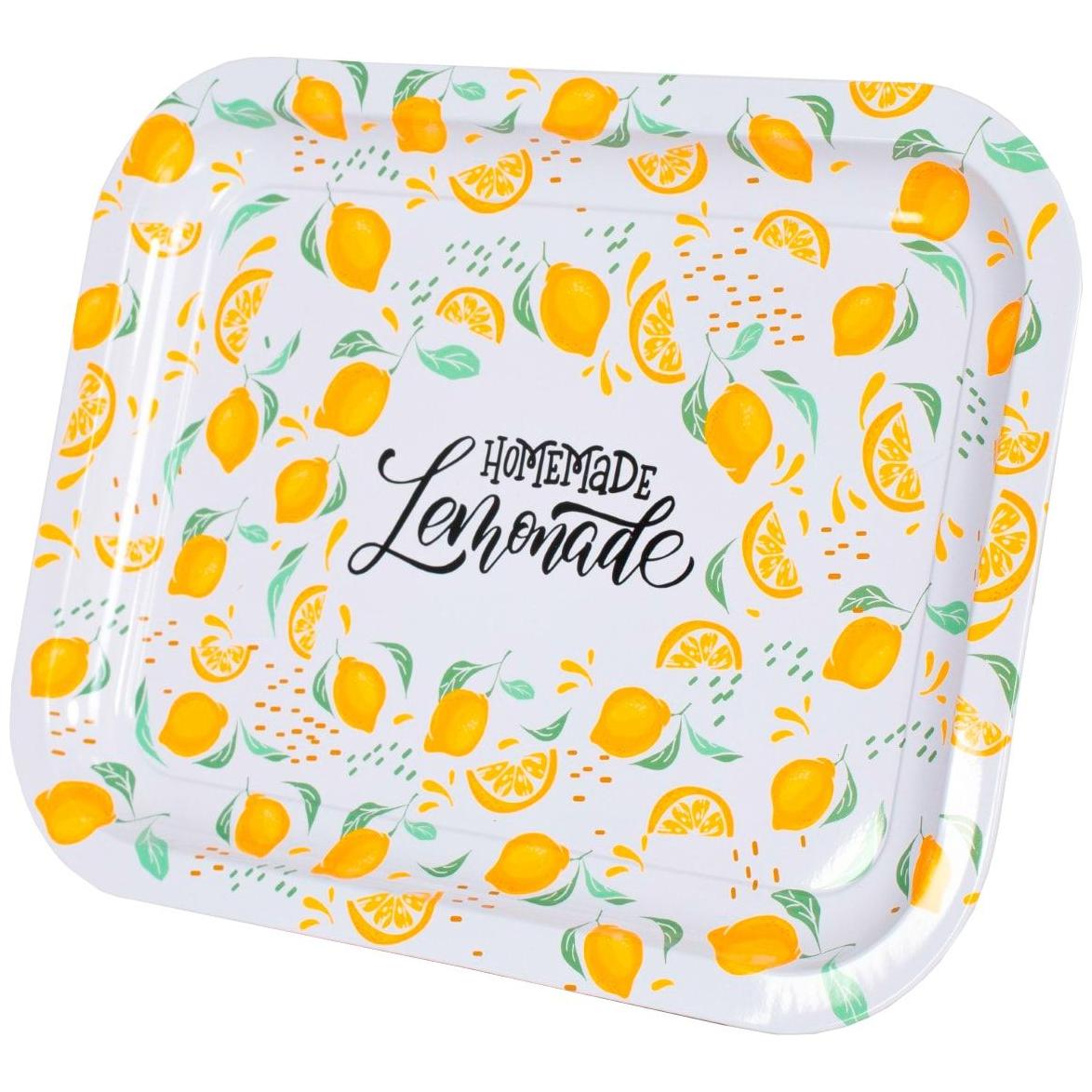 233x307 mm Metal Dikdörtgen Tepsi, Ev Yapımı Limonata Yazısı, Limon Deseni — Tepsiler — Tinbox