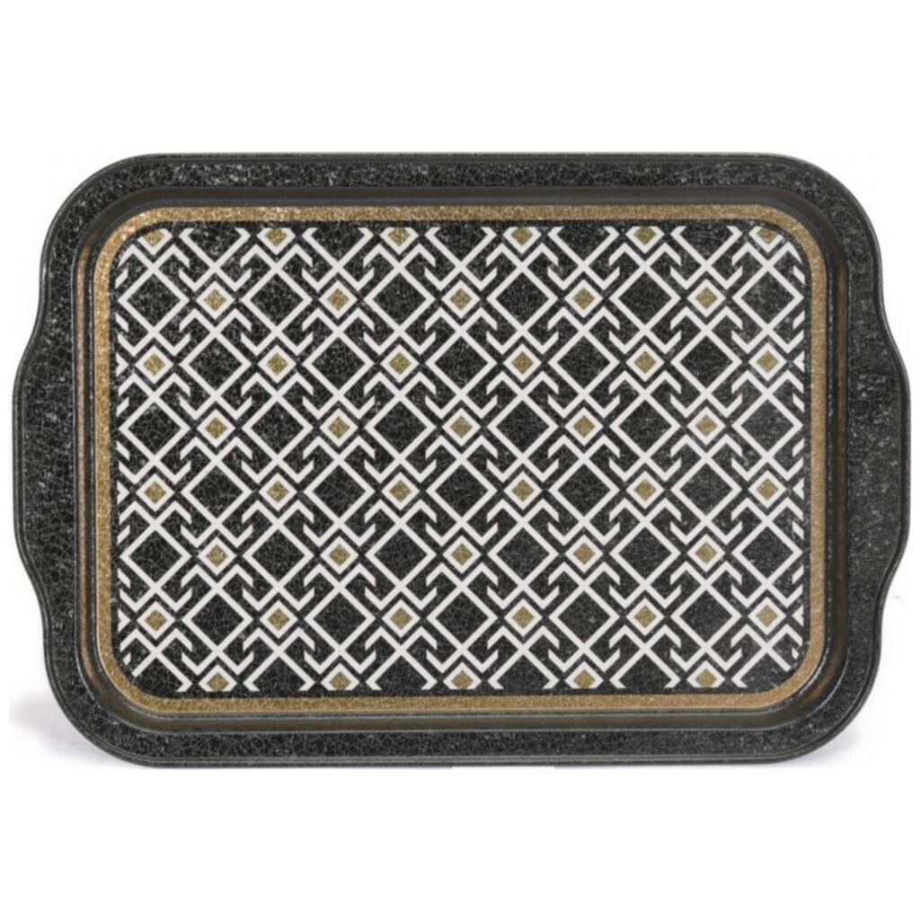 215x316 mm Metal Dikdörtgen Tepsi Kulpu, Dikişsiz Desen Tasarımı, Geometrik Çizgiler, Siyah Arka Plan — Tepsiler — görsel …