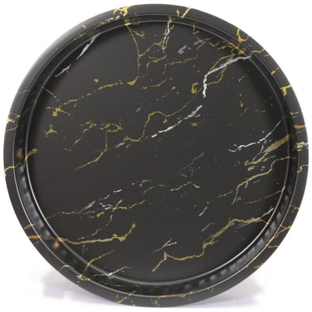 Ø370 mm Yuvarlak Metal Tepsi Mermer Siyah — Tepsiler — Tinbox