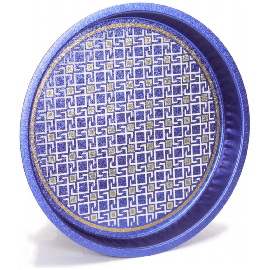 Ø370 mm Yuvarlak Metal Tepsi Dikişsiz Desen Tasarımı Geometrik Çizgiler Mavi Arka Plan — Tepsiler — görsel 2 / 4 — Tinbox