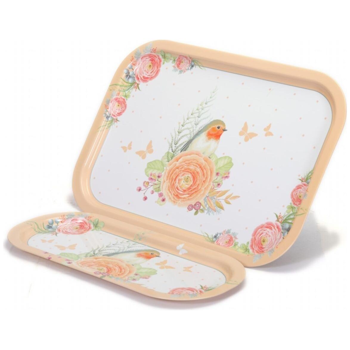 285x400 mm Dikdörtgen Metal Tepsi Pembe Roze Kuş Desenli — Tepsiler — görsel 3 / 4 — Tinbox