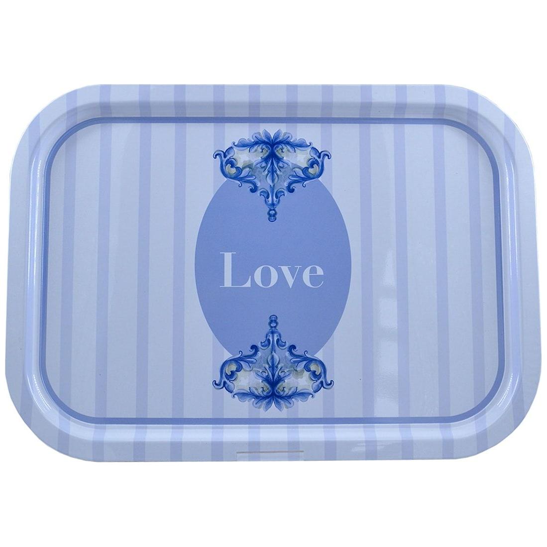 285x400 mm Dikdörtgen Metal Tepsi Love Eflatun/Beyaz — Tepsiler — Tinbox
