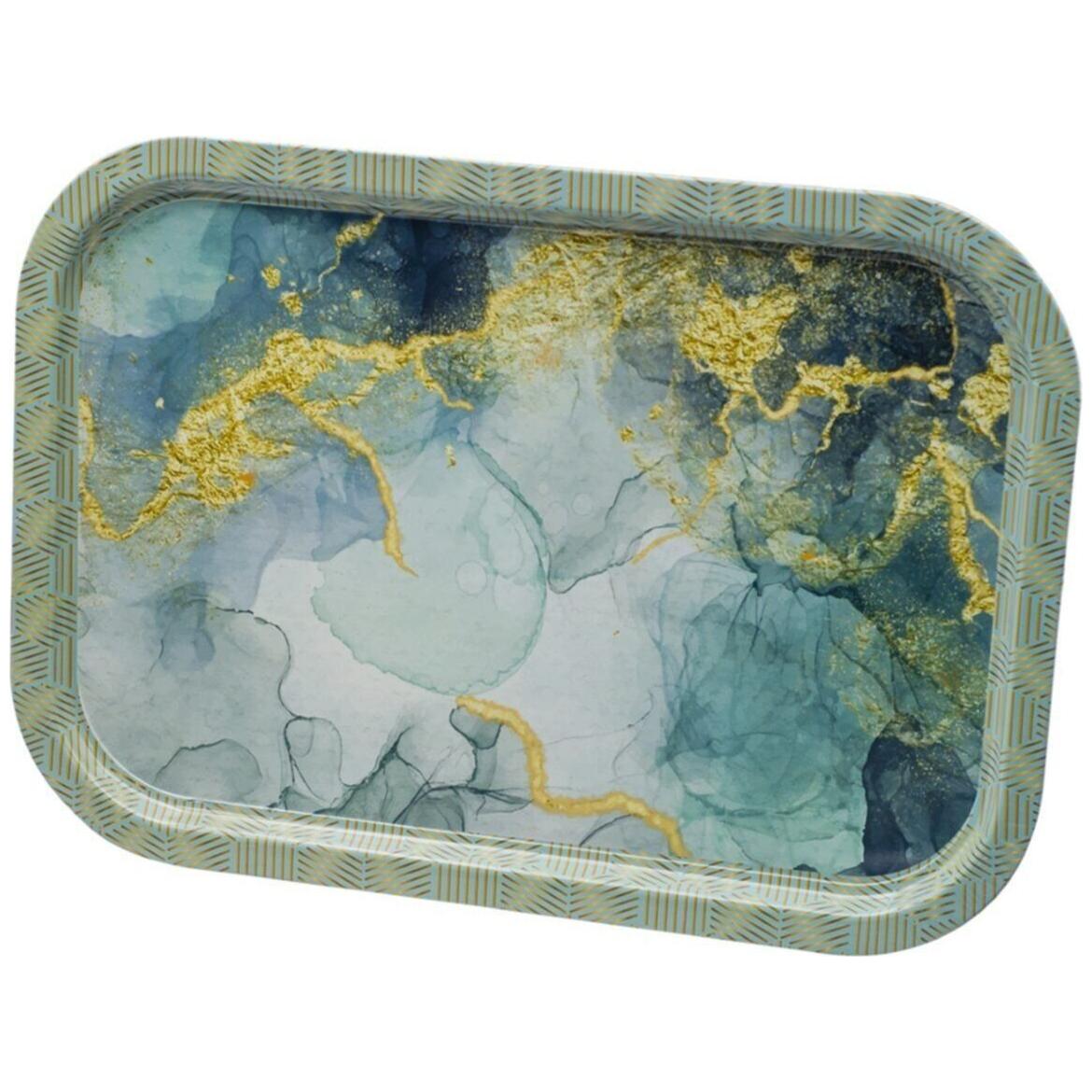 285x400 mm Rectangular Metal Tray Marble Blue — Trays — Tinbox