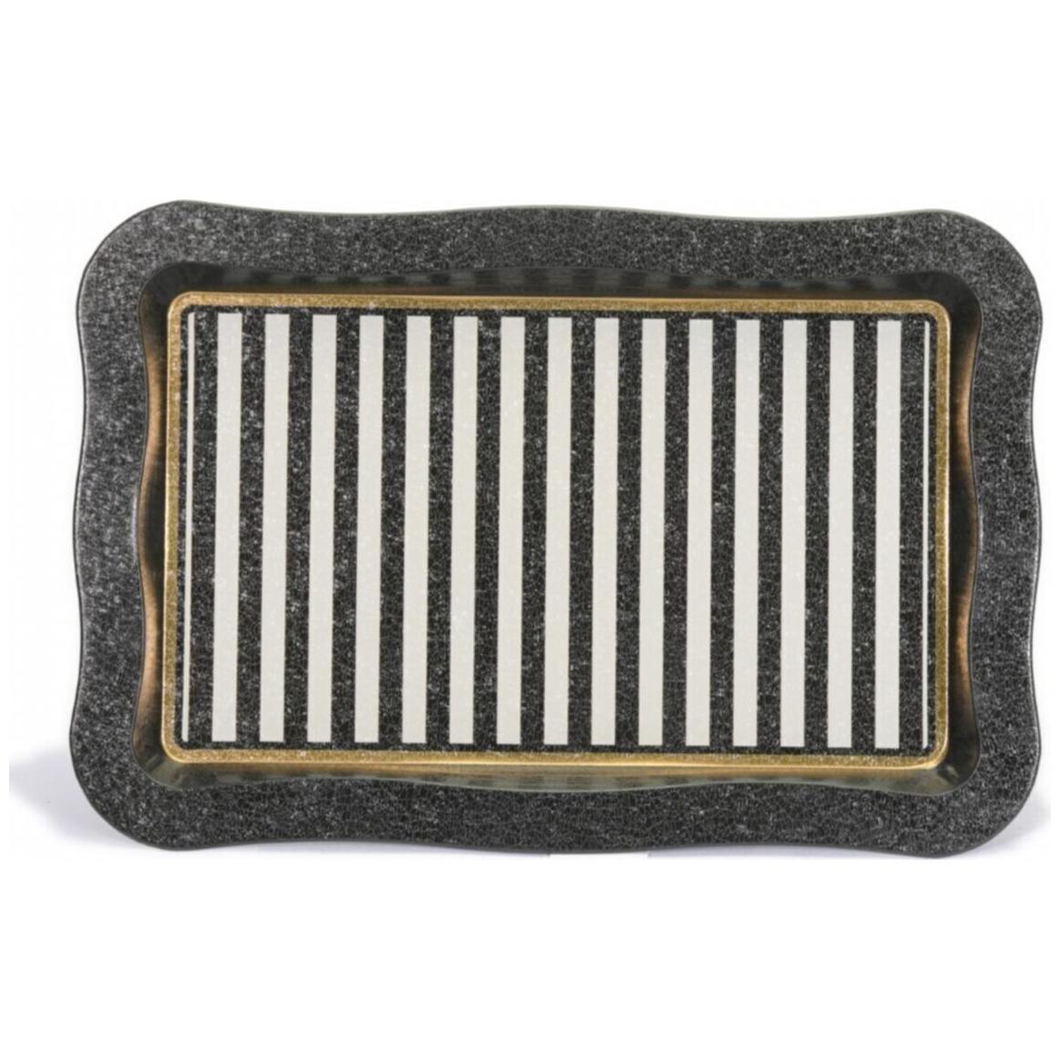 238x358 mm Dikdörtgen Metal Tepsi, Dalgalı Kenarlı, Siyah Beyaz Çizgili, Tatlı Ev — Tepsiler — Tinbox