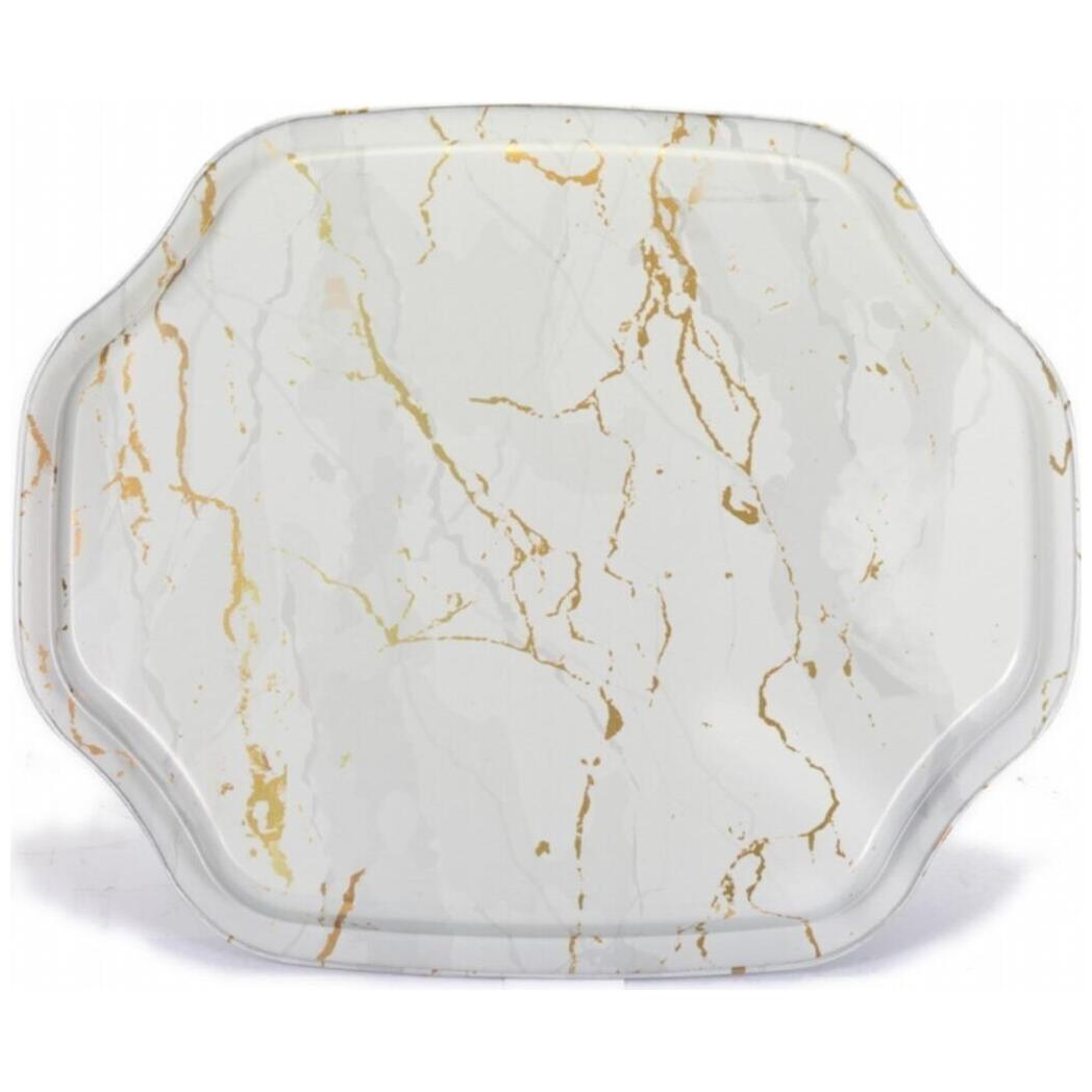 238x358 mm Dikdörtgen Metal Tepsi, Dalgalı Kenarlı, Mermer Beyazı — Tepsiler — görsel 2 / 4 — Tinbox