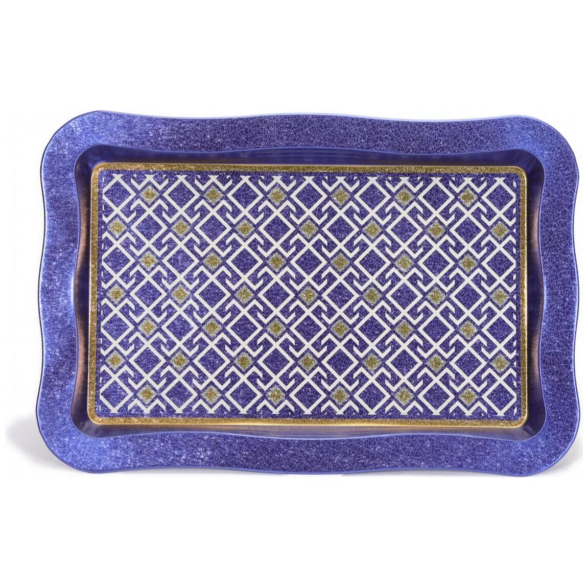 238x358 mm Dikdörtgen Metal Tepsi, Dalgalı Kenarlı, Dikişsiz Desenli, Geometrik Çizgiler, Mavi Arka Plan — Tepsiler — görs…
