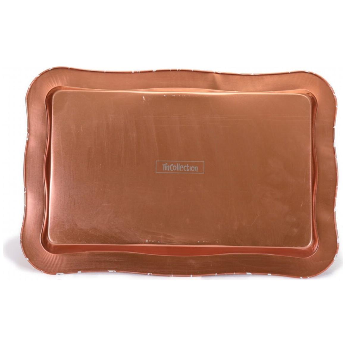 238x358 mm Dikdörtgen Metal Tepsi, Dalgalı Kenarlı, Beyaz Desenli, Kahverengi Zemin — Tepsiler — görsel 2 / 5 — Tinbox