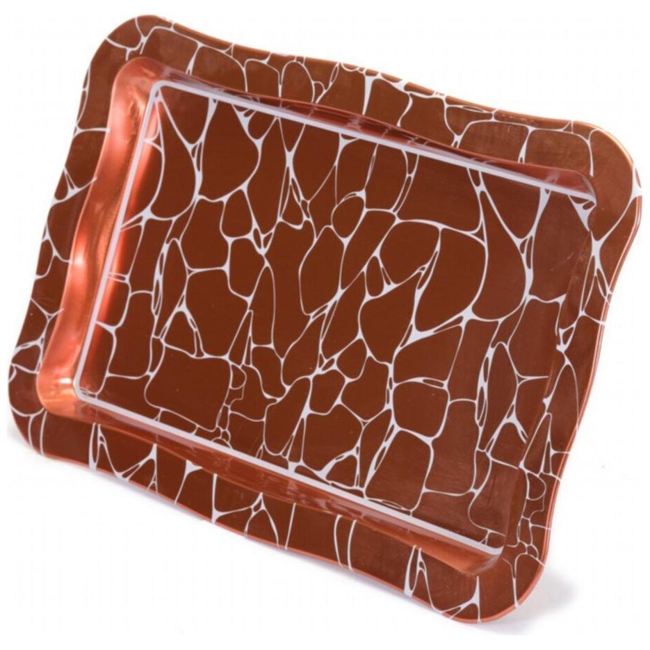 238x358 mm Dikdörtgen Metal Tepsi, Dalgalı Kenarlı, Beyaz Desenli, Kahverengi Zemin — Tepsiler — görsel 4 / 5 — Tinbox