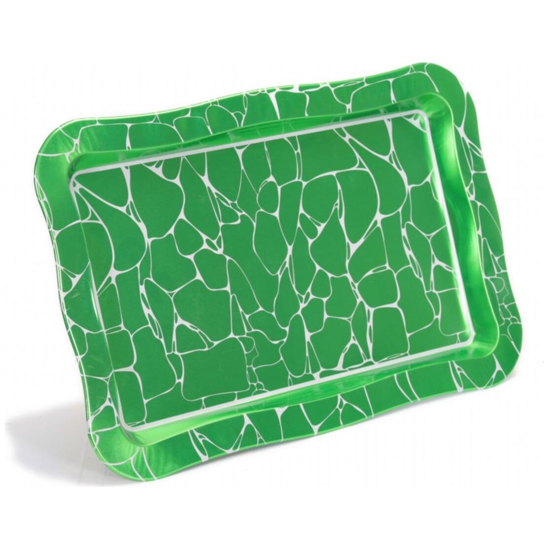 238x358 mm Dikdörtgen Metal Tepsi, Dalgalı Kenarlı, Beyaz Desenli, Yeşil Zemin — Tepsiler — görsel 2 / 3 — Tinbox