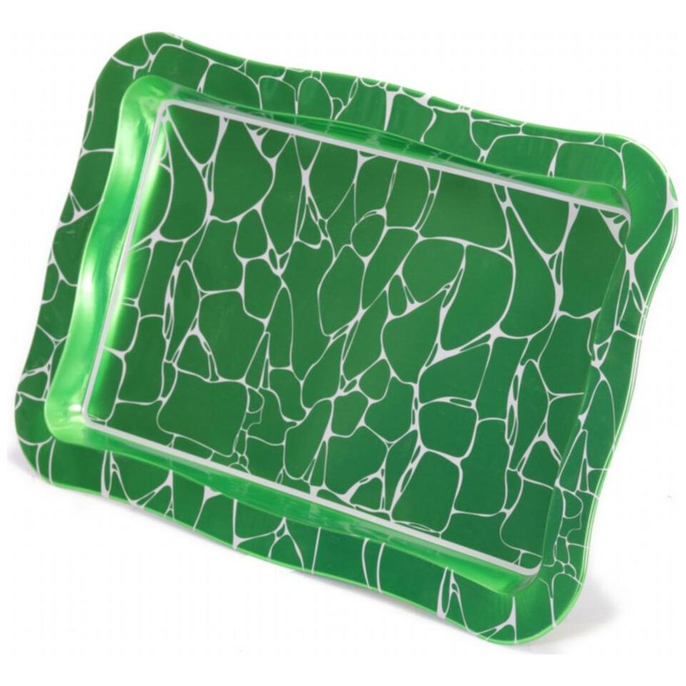 238x358 mm Dikdörtgen Metal Tepsi, Dalgalı Kenarlı, Beyaz Desenli, Yeşil Zemin — Tepsiler — görsel 3 / 3 — Tinbox