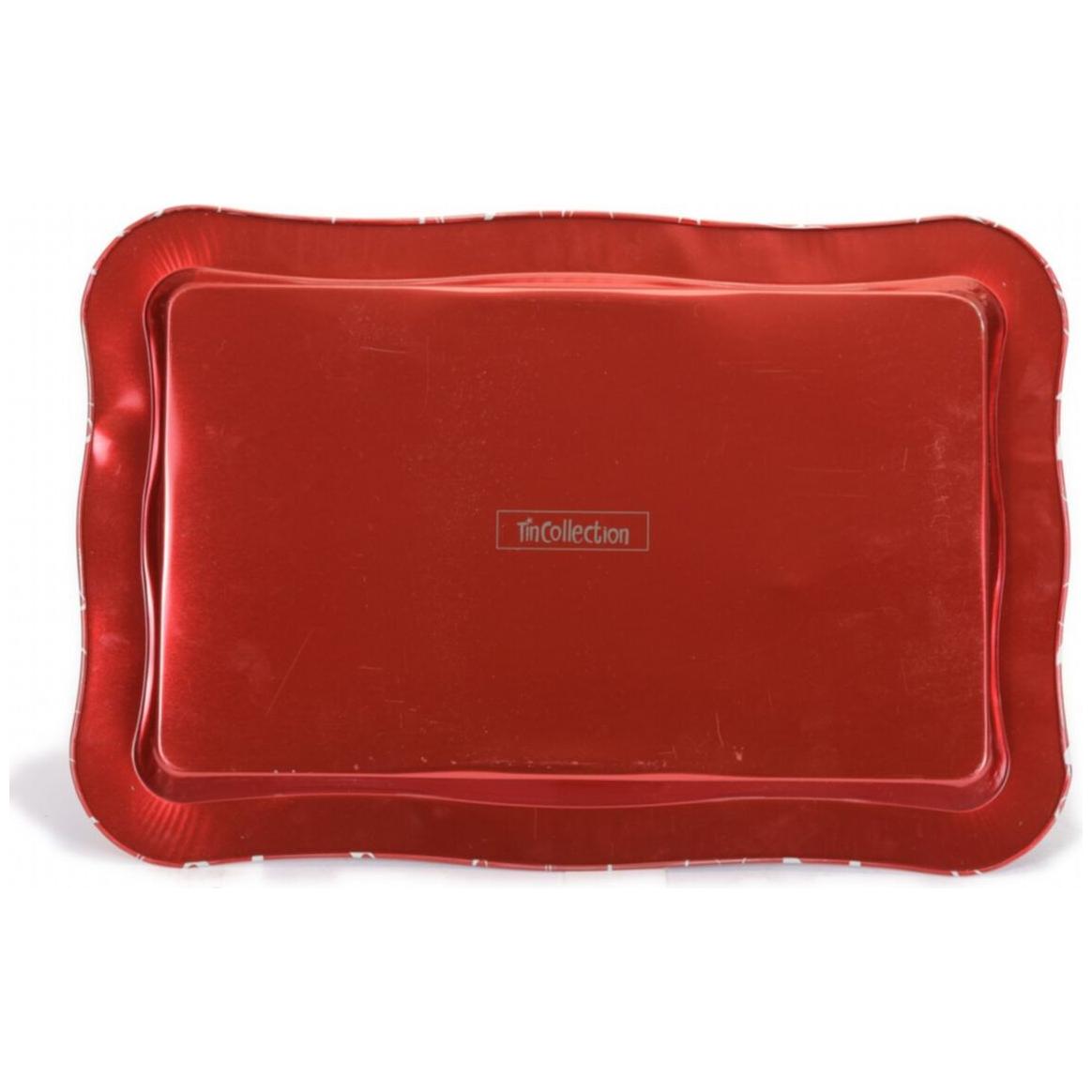 238x358 mm Dikdörtgen Metal Tepsi, Dalgalı Kenarlı, Beyaz Desenli, Kırmızı Zemin — Tepsiler — görsel 2 / 4 — Tinbox