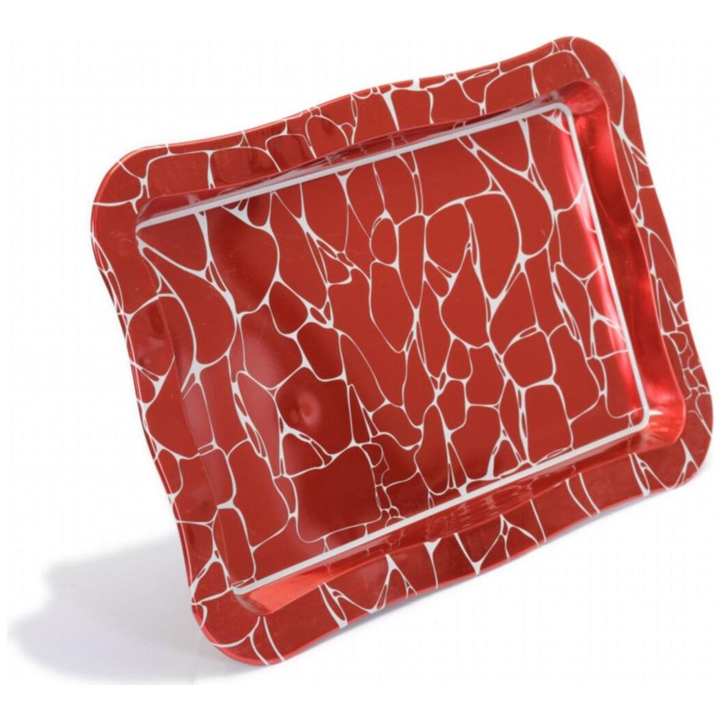 238x358 mm Dikdörtgen Metal Tepsi, Dalgalı Kenarlı, Beyaz Desenli, Kırmızı Zemin — Tepsiler — görsel 3 / 4 — Tinbox