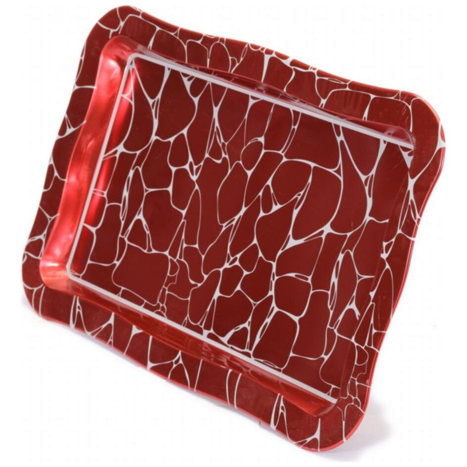 238x358 mm Dikdörtgen Metal Tepsi, Dalgalı Kenarlı, Beyaz Desenli, Kırmızı Zemin — Tepsiler — görsel 4 / 4 — Tinbox
