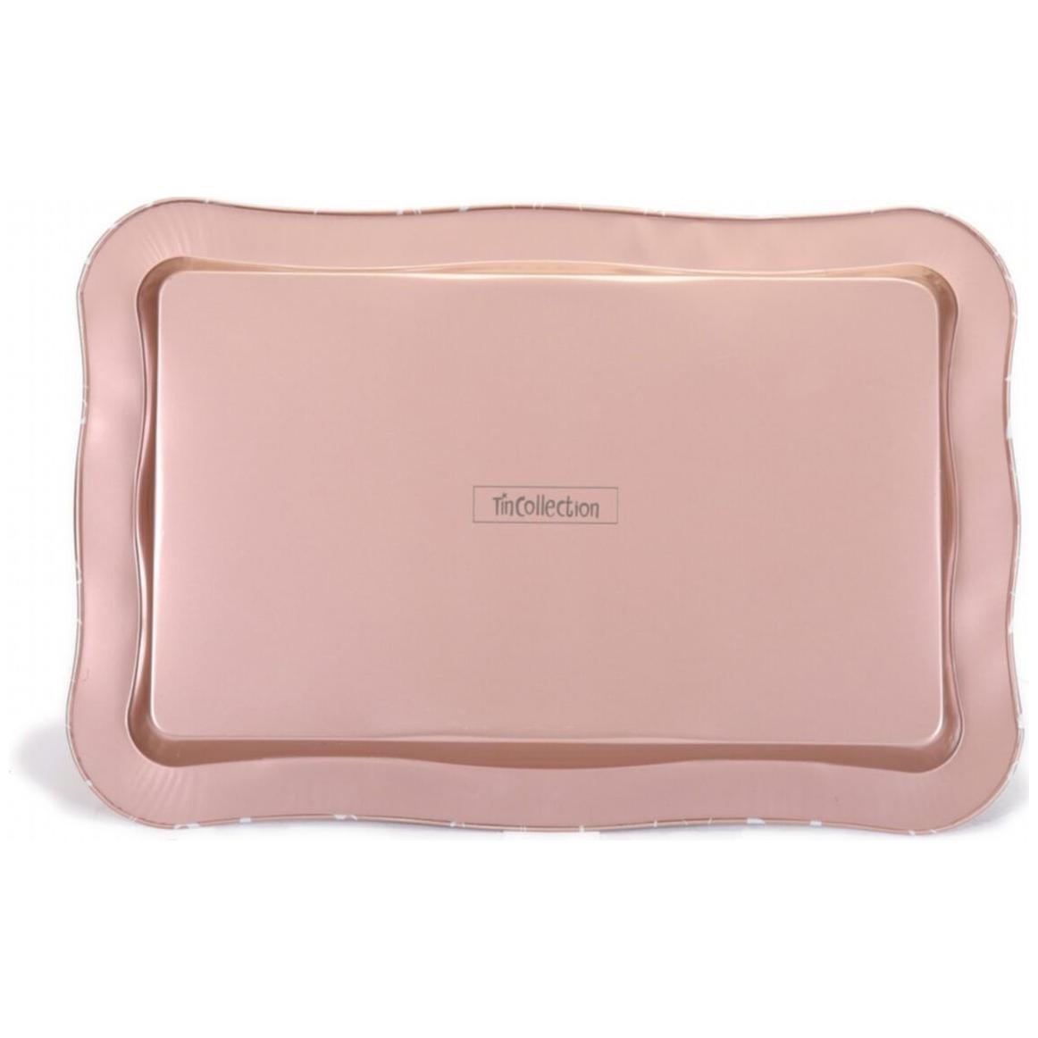 238x358 mm Dikdörtgen Metal Tepsi, Dalgalı Kenarlı, Beyaz Desenli, Gül Altın Arka Planlı — Tepsiler — görsel 2 / 5 — Tinbox