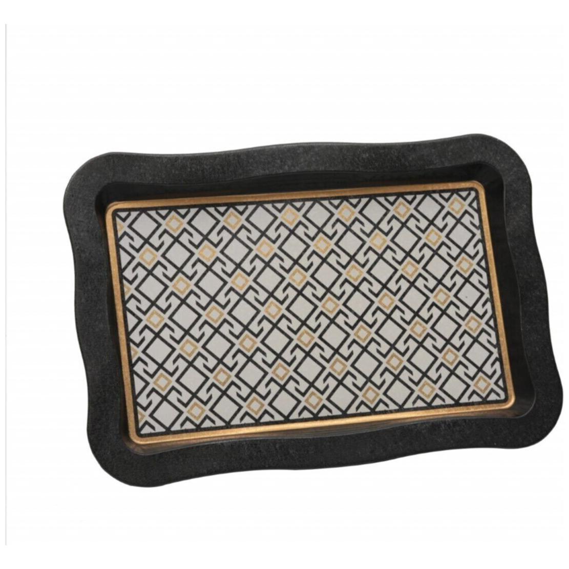 238x358 mm Dikdörtgen Metal Tepsi, Dalgalı Kenarlı, Dikişsiz Desenli, Geometrik Çizgiler, Kırmızı Arka Plan — Tepsiler — g…