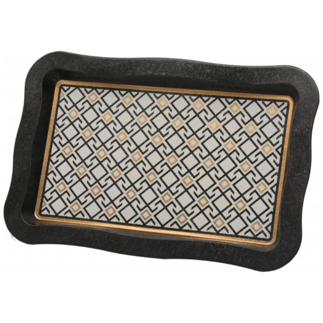 238x358 mm Dikdörtgen Metal Tepsi, Dalgalı Kenarlı, Dikişsiz Desenli, Geometrik Çizgiler, Kırmızı Arka Plan — Tepsiler — g…