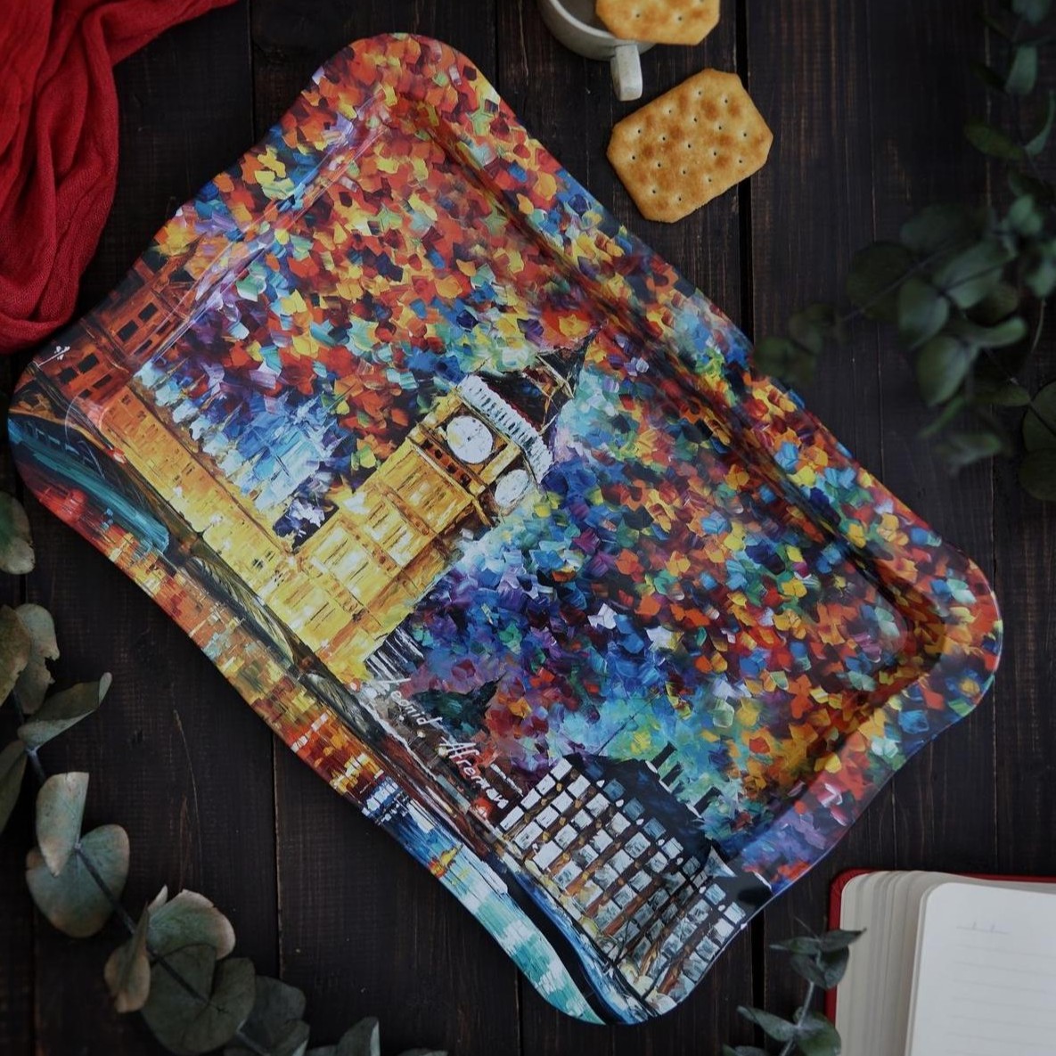 238x358 mm Dikdörtgen Metal Tepsi, Dalgalı Kenarlı, Afremov Big Ban — Tepsiler — görsel 5 / 5 — Tinbox