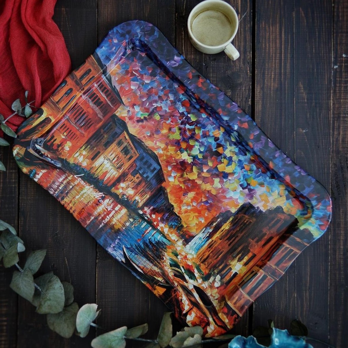 238x358 mm Dikdörtgen Metal Tepsi, Dalgalı Kenarlı, Afremov Nehri — Tepsiler — görsel 5 / 5 — Tinbox