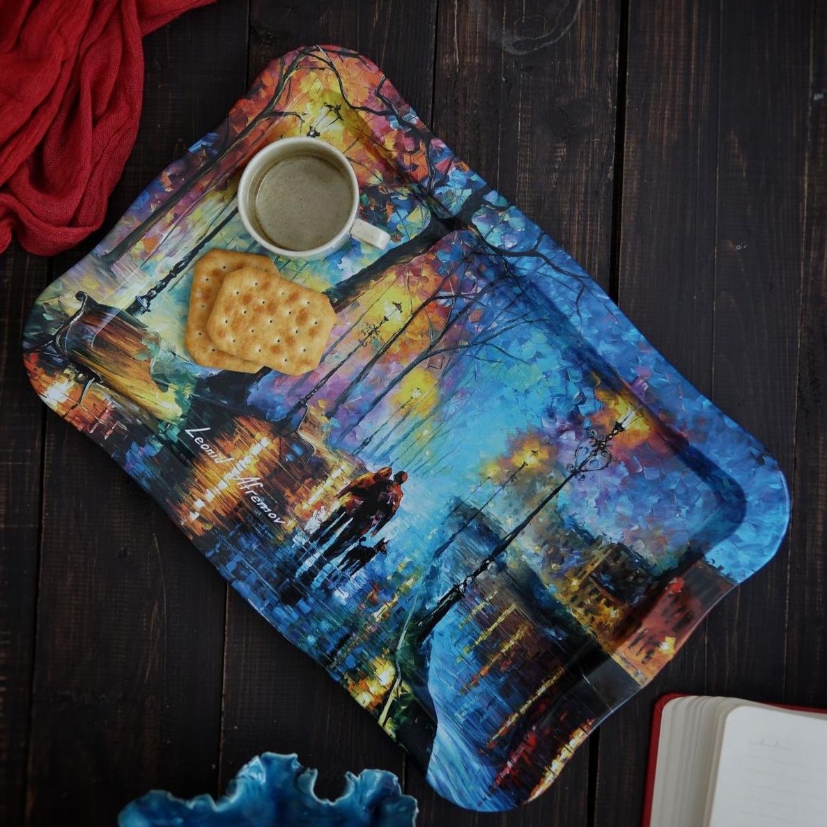 238x358 mm Dikdörtgen Metal Tepsi, Dalgalı Kenarlı, Afremov Venice — Tepsiler — görsel 5 / 5 — Tinbox