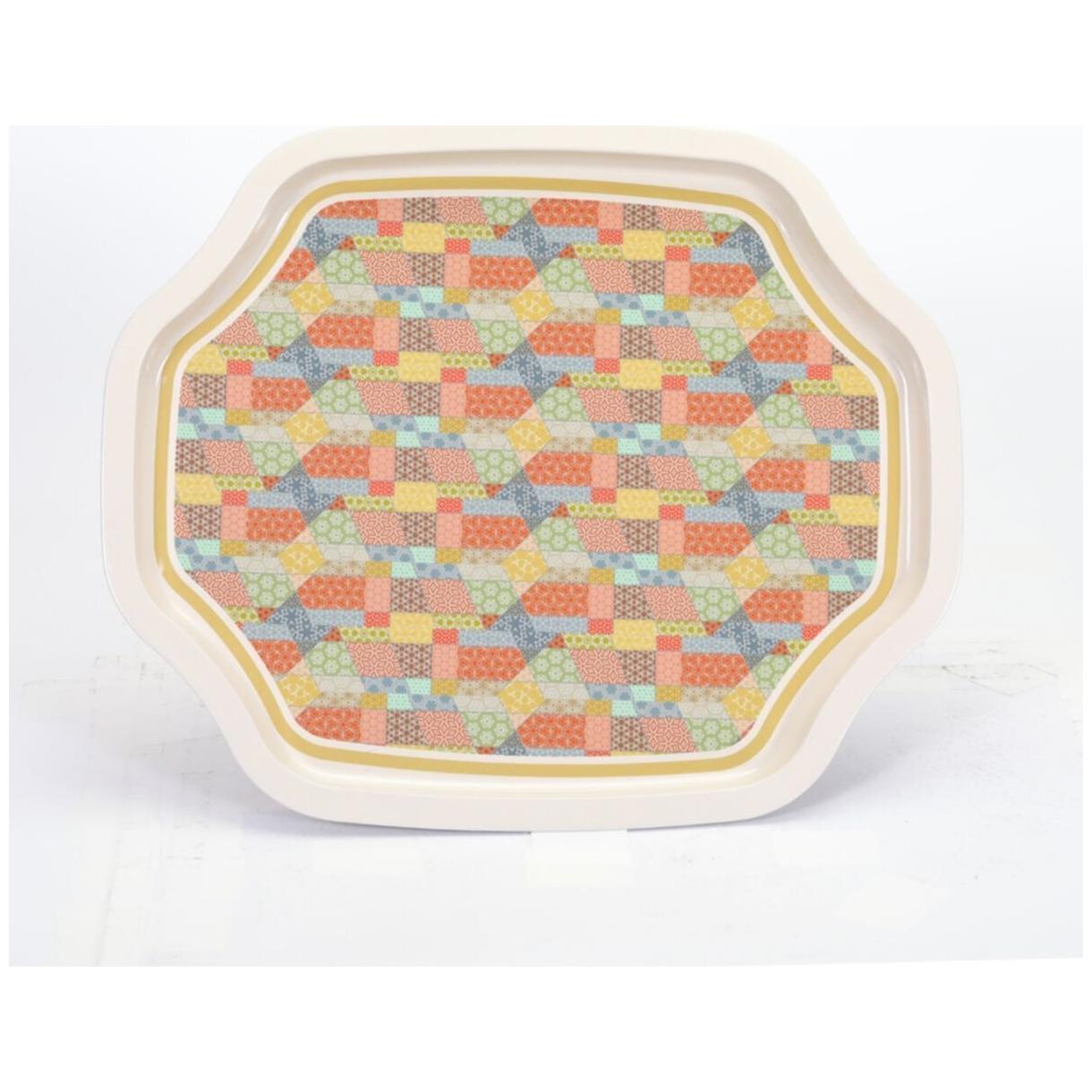Curved wavy edge Tray 285x400 mm Patchwork Pattern Cream Background — Trays — Tinbox
