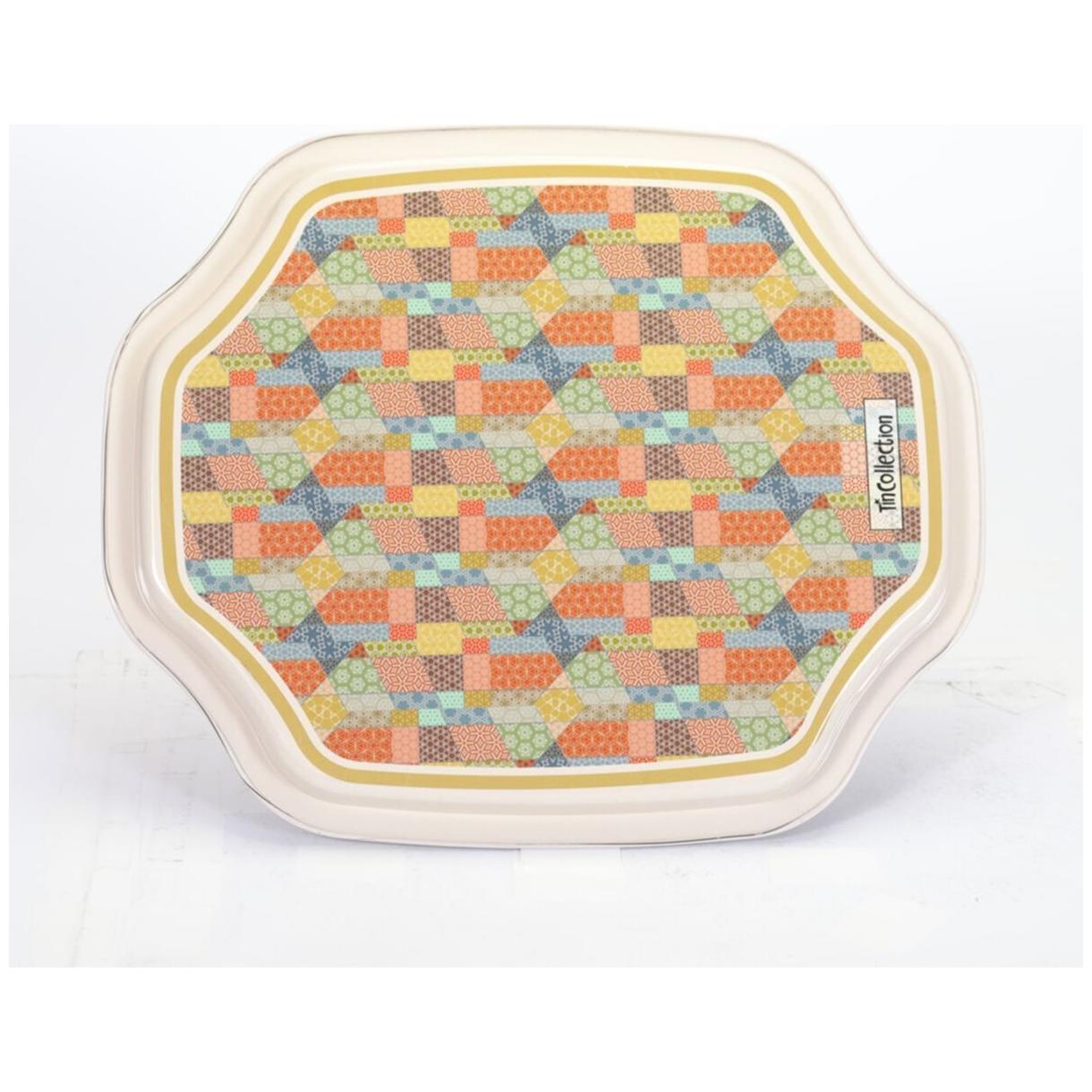 Kavisli dalgalı kenarlı tepsi 285x400 mm Patchwork desenli krem rengi zemin — Tepsiler — görsel 2 / 5 — Tinbox