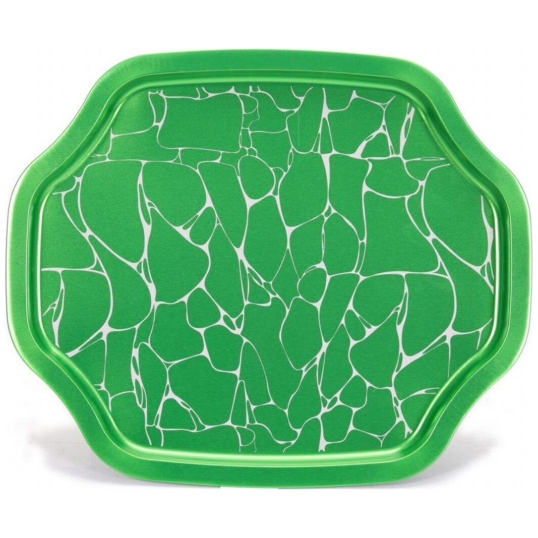 Kavisli dalgalı kenarlı tepsi 285x400 mm Beyaz desenli yeşil zemin — Tepsiler — Tinbox