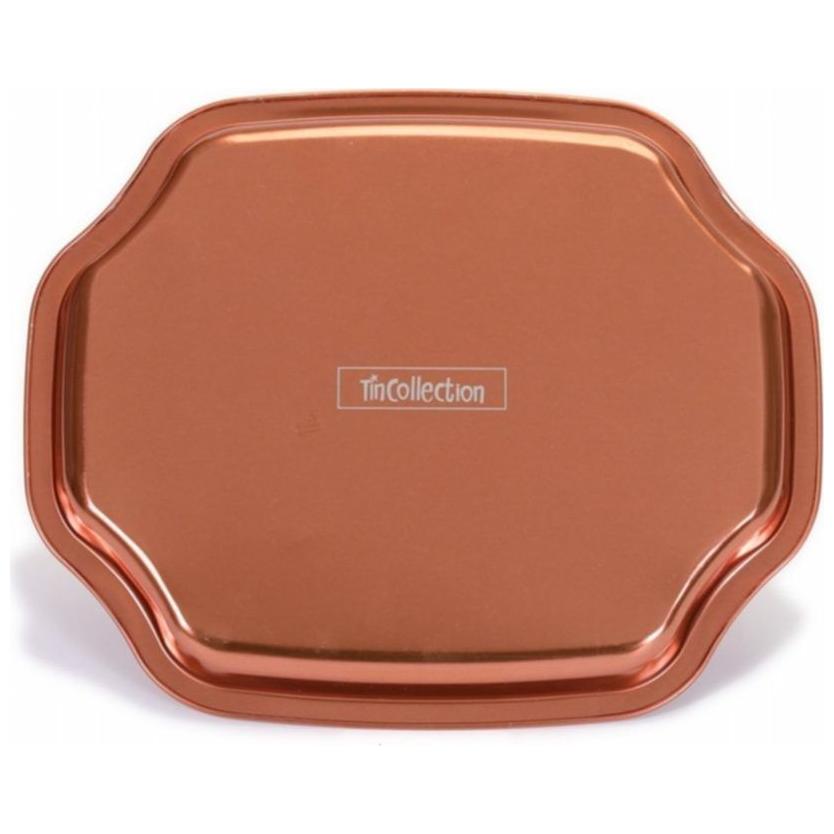 160x350 mm Dikdörtgen Metal Tepsi, Beyaz Desen, Kahverengi Zemin — Tepsiler — görsel 3 / 3 — Tinbox