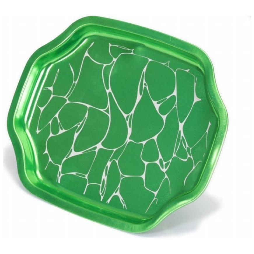 160x350 mm Dikdörtgen Metal Tepsi, Beyaz Desen, Yeşil Zemin — Tepsiler — görsel 3 / 4 — Tinbox