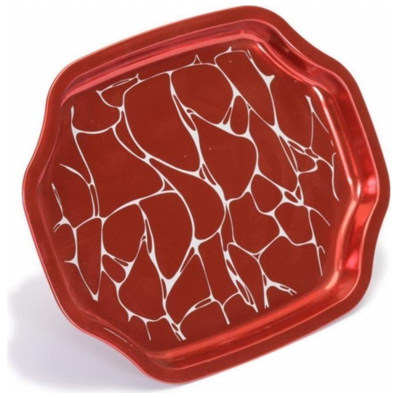 160x350 mm Dikdörtgen Metal Tepsi, Beyaz Desen, Kırmızı Arka Plan — Tepsiler — görsel 2 / 4 — Tinbox