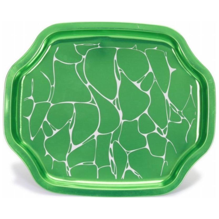 160x350 mm Dikdörtgen Metal Tepsi, Beyaz Desen, Yeşil Zemin — Tepsiler — görsel 1 / 4 — Tinbox